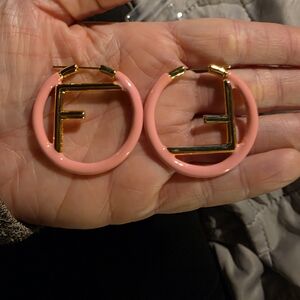 USED....Fendi Gold and Pink Hoop Earrings